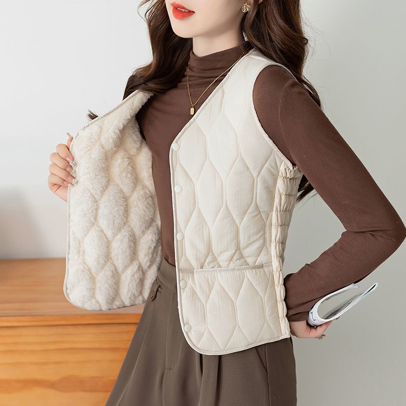 Women'S Short Cold-Proof Bottoming Vest Fleece-Lined Thickened Fashionable Warm Slim-Fit Vest Down Cotton Winch Women - Image 2